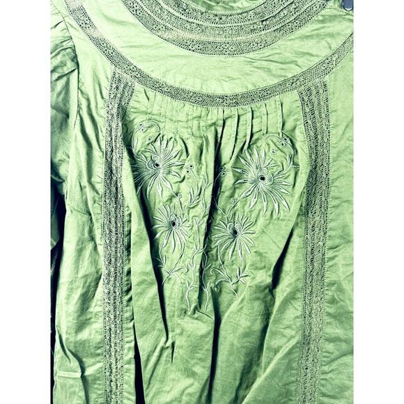Beautiful J. Crew Green Long Sleeve Dress Cotton Eyelet Collar Accent EUC XS - Picture 6 of 11